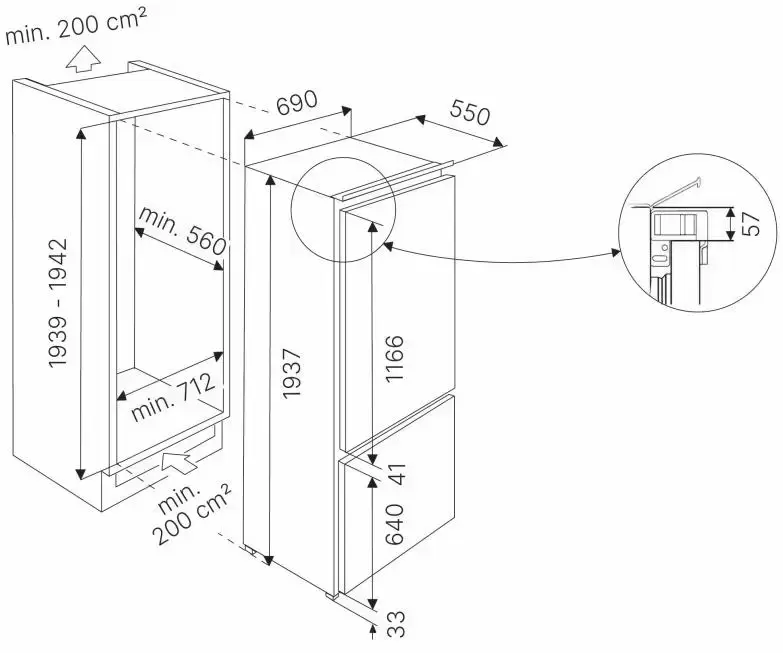Встраиваемый холодильник с морозильной камерой Kuppersbusch FKGF 9855.0i